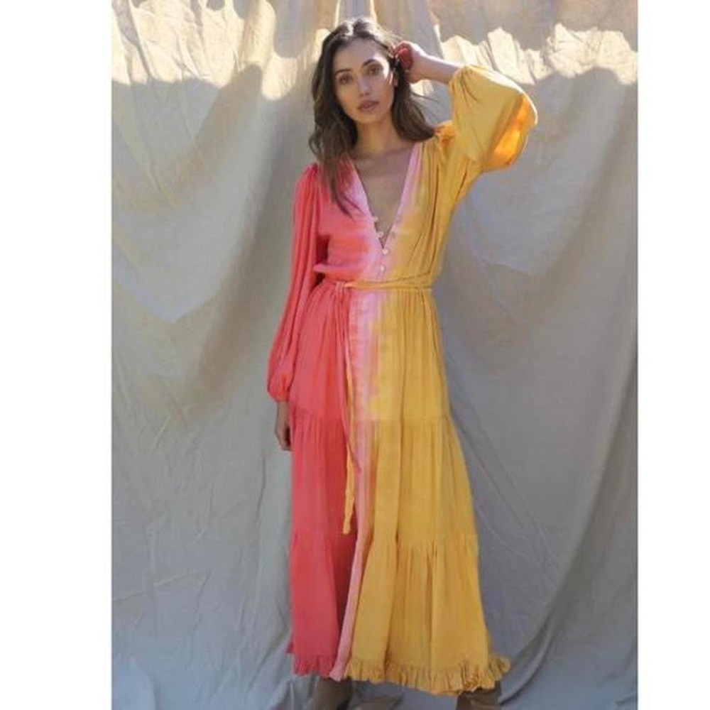jens pirate booty bastien dress in sunburst dress tie dye maxi yellow orange